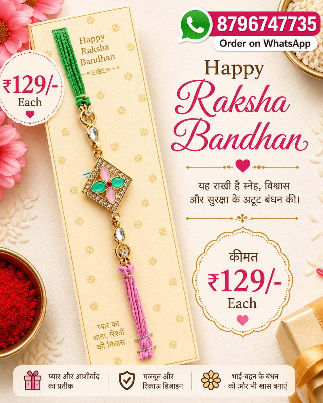✨ Premium Designer Rakhi – A Beautiful Symbol of Love & Protection ✨